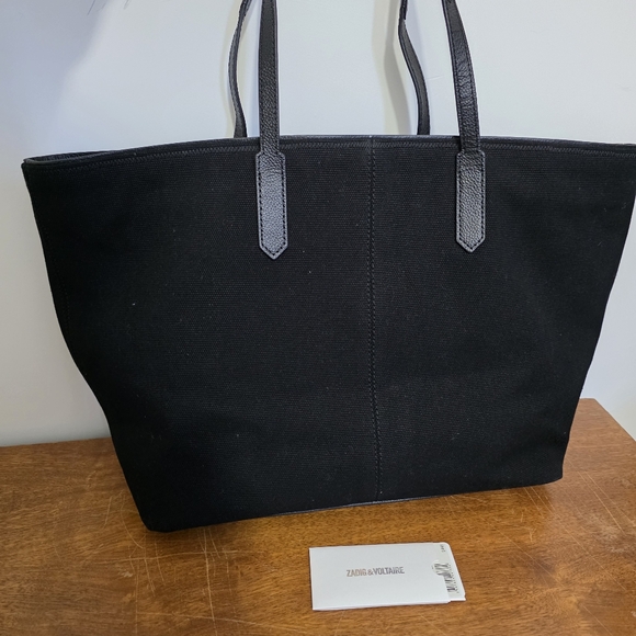 NEW Zadig & Voltaire Mink Wings Canvas Leather Black Tote Bag Purse - Picture 10 of 10